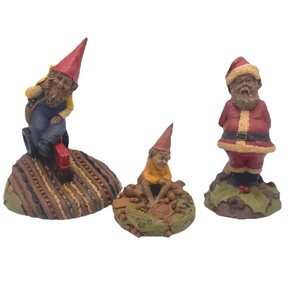 Vtg Lot‎ Of 3 Tom Clark Gnomes Farmer Macdonald Tractor Mr Claus Freddie 1980's